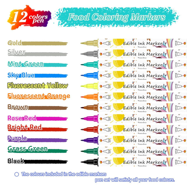 12Pcs Food Coloring Marker Pens for Decorating Cakes Cookies Fondant  More