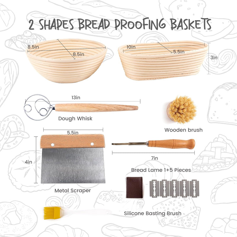 Bread Proofing Basket Set - Oval Round with Liners