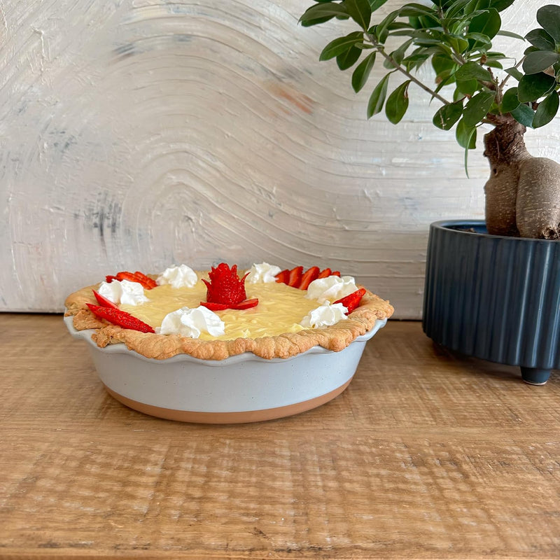 Modern Farmhouse Ceramic Pie Pan - Deep Fluted Dish for Baking - Vanilla White