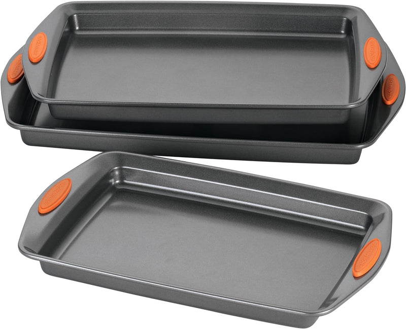 Rachael Ray 3-Piece Bakeware Set with Nonstick Gray and Marine Blue Grips