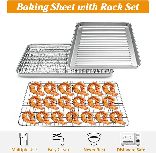 Stainless Steel Baking Sheet with Rack Set - Non Toxic  Heavy Duty - 16 x 12 x 1 Inch
