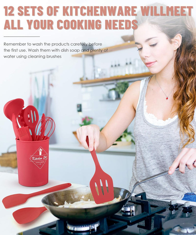 12-Piece Silicone Cooking Utensil Set - Dishwasher Safe  Heat Resistant 392F - Nonstick Kitchen Utensils for Cookware