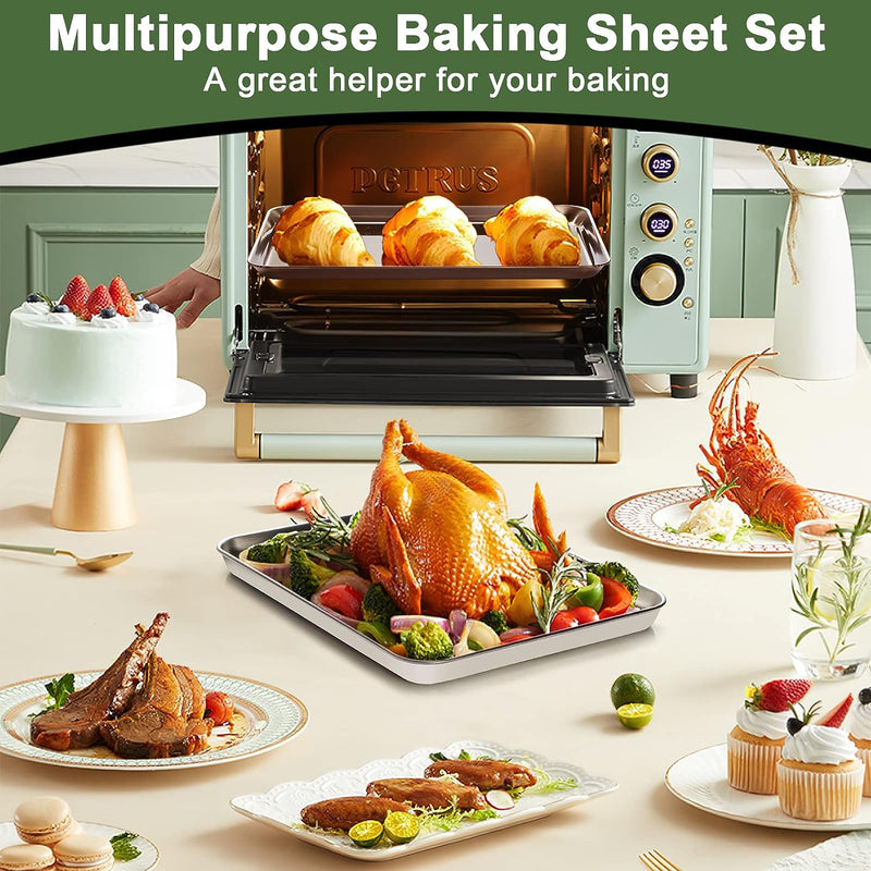 Stainless Steel Baking Sheet and Cooling Rack Set - Heavy Duty Nonstick - 2 Pans 2 Racks - 16 x 12 x 1 Inches