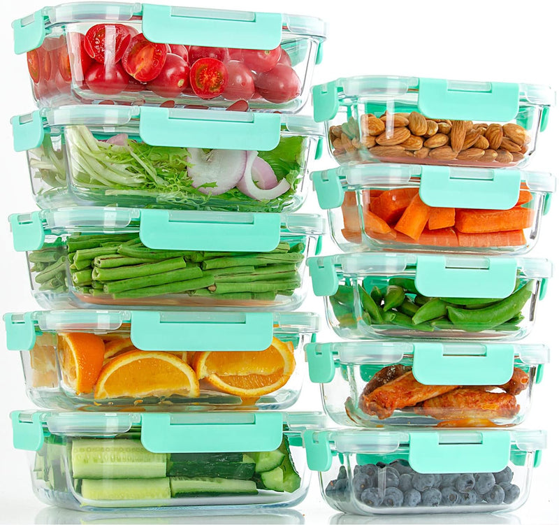 10-Pack UMEIED Glass Food Storage Containers - Leakproof Airtight Meal Prep Containers for Lunch On the Go Leftovers - Dishwasher Safe