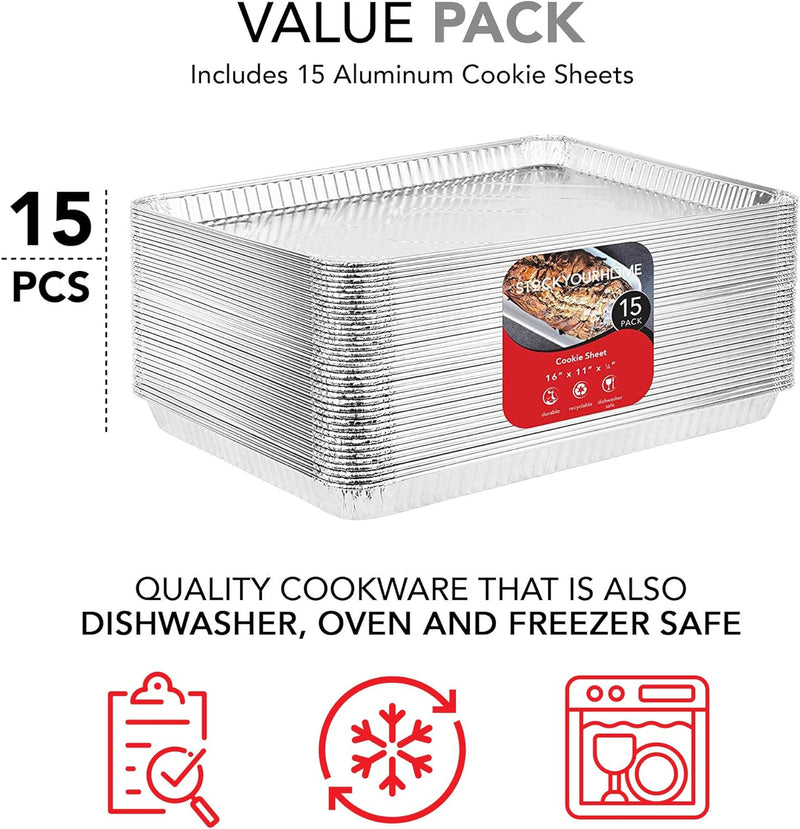 Disposable Aluminum Baking Pans - Nonstick  Reusable - 15 Pack - 16x11 inches