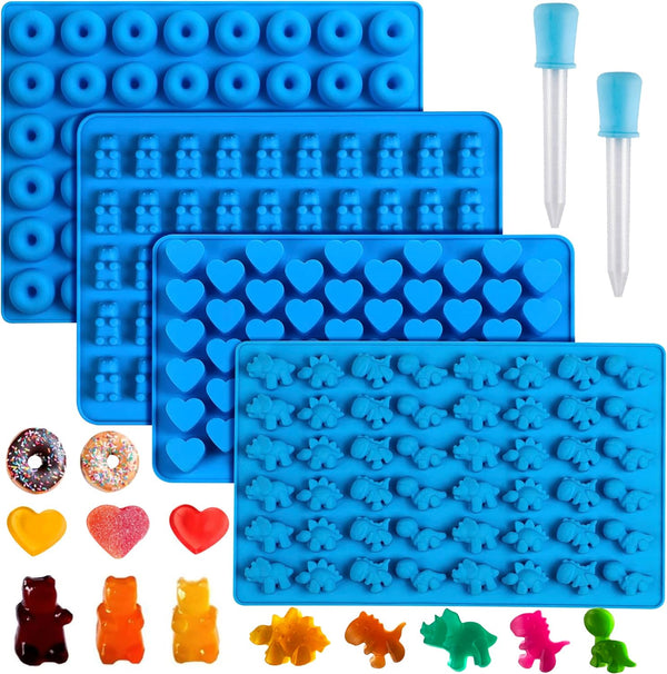 Silicone Gummy Candy Molds - 4 Shapes with Droppers