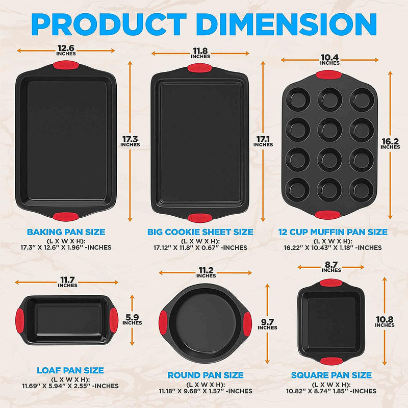 Non-Stick Baking Pan Set with Silicone Handles - Red 3-Piece by NutriChef