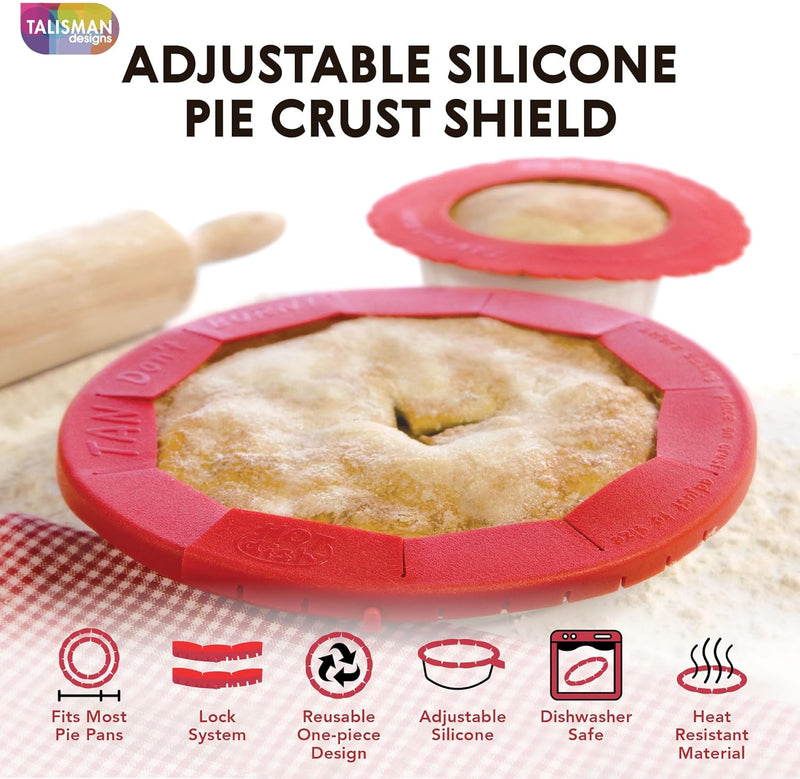 Talisman Designs Baking Pie Crust Shield Protector Cover for Edges of Pie - 8-inch to 11.5-inch Adjustable Silicone Baking Accessory for Making the Perfect Pie | Set of 1