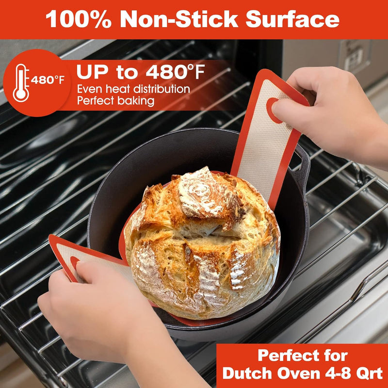 Silicone Bread Sling Dutch Oven - Non-Stick  Easy Clean Baking Mat with Long Handles and Grey Dough Liner