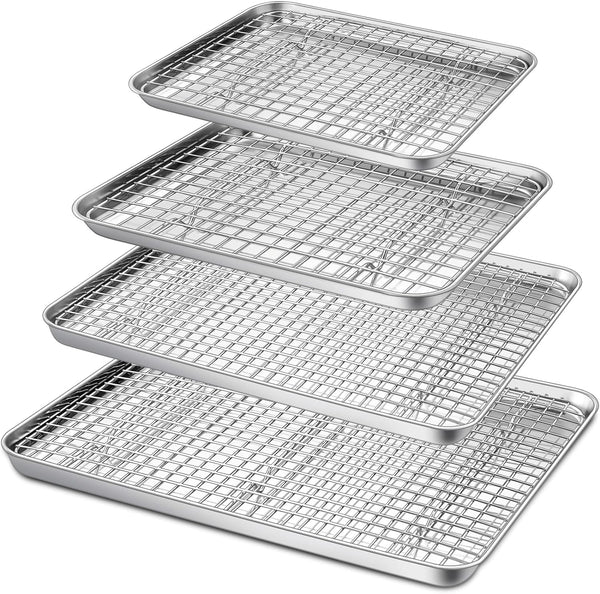 PP CHEF 8-Piece Stainless Steel Baking Sheet and Rack Set - Oven and Dishwasher Safe