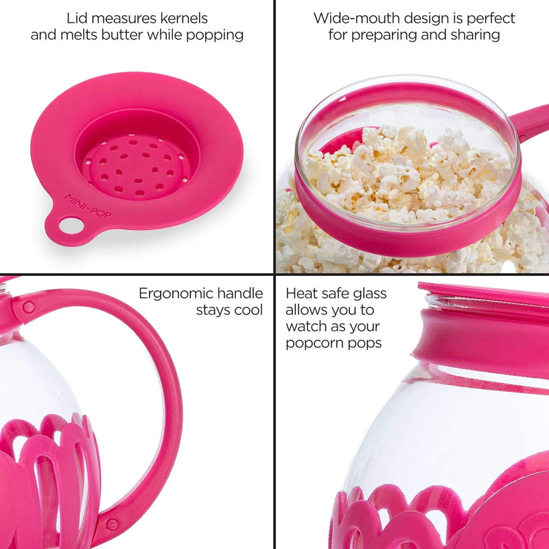 Ecolution Micro-Pop Microwave Popcorn Popper - Temperature Safe with 3-in-1 Lid BPA-Free Dishwasher Safe 15-Quart Pink