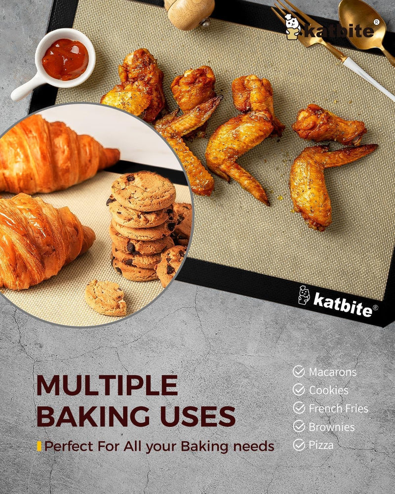 Katbite Silicone Baking Mat Set for Cookies Macarons and Bread - Large Set of 3