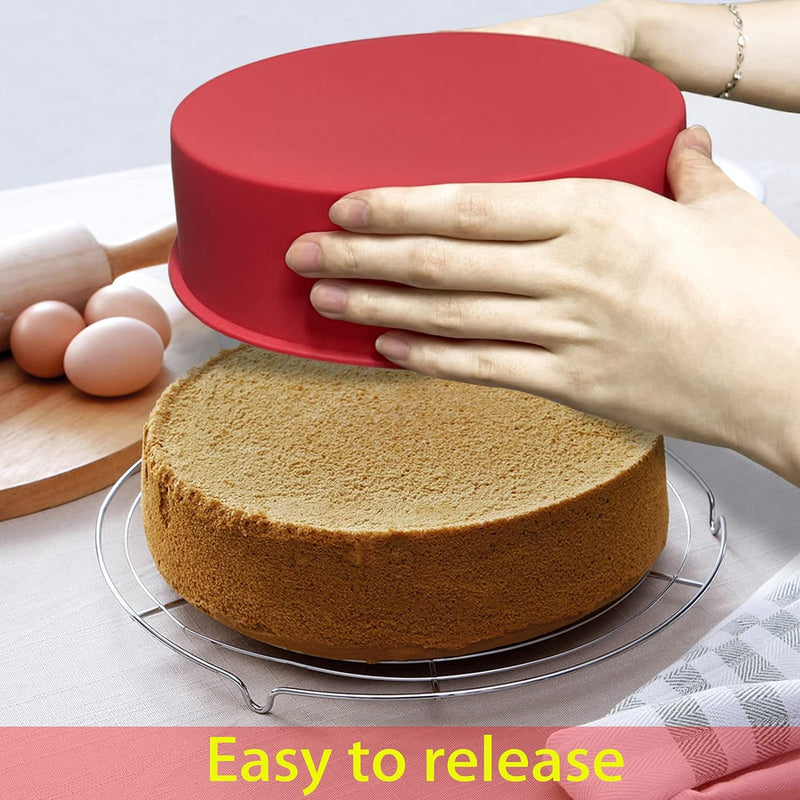 Non-Stick Silicone Cake Pans Set - 8 Inches 2 Pack for Baking