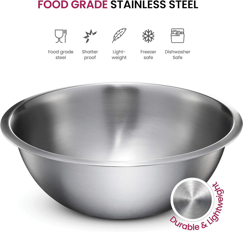 Stainless Steel Mixing Bowl Set - Space Saving Easy to Clean 5 Pieces