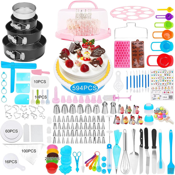 594-Piece Cake Decorating Kit with Springform Pans Turntable and More