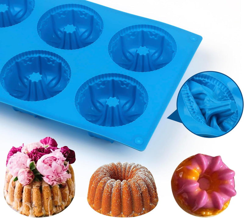 3PCS Mini Bundt Cake Pan Non-Stick Silicone Mold for Fluted Tube Cakes