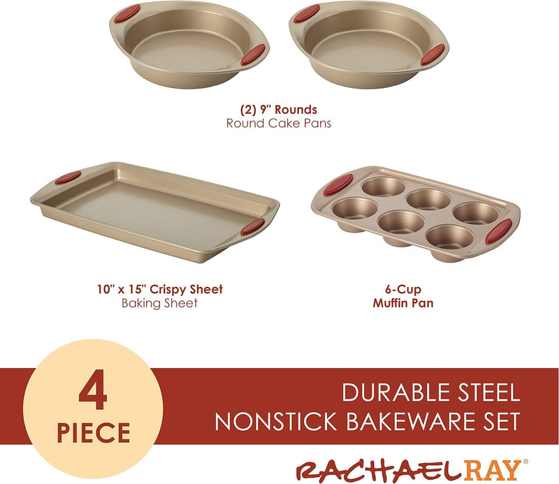 Rachael Ray Cucina Nonstick Bakeware Set - 10 Piece Latte  Cranberry