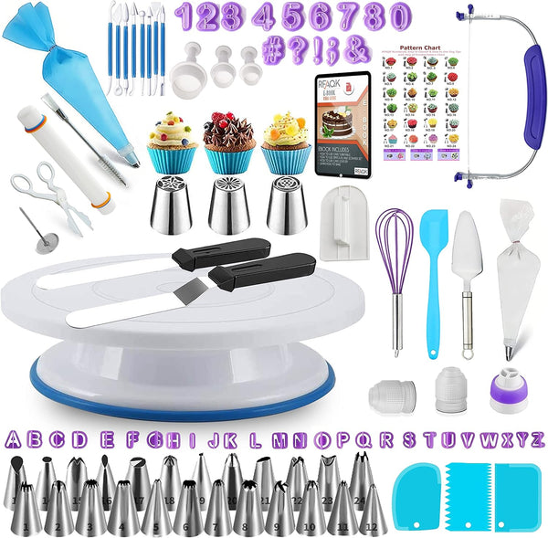 Baking Kit for Beginners - 200PCs Cake Decorating Tools with Turntable and Spatula Set