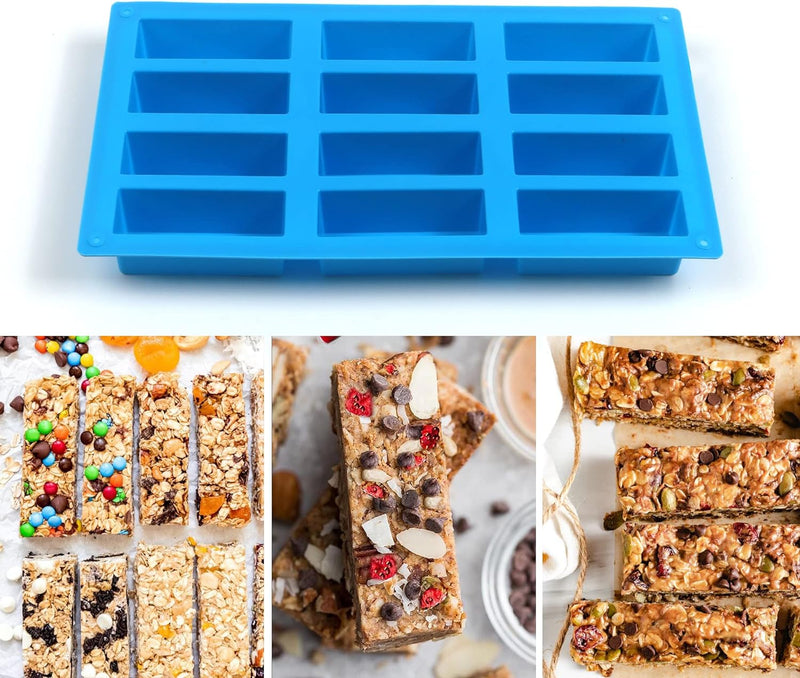 Silicone Granola Bar Mold - 3 Pack 8-Cavity Rectangle Energy Bar and Baking Molds