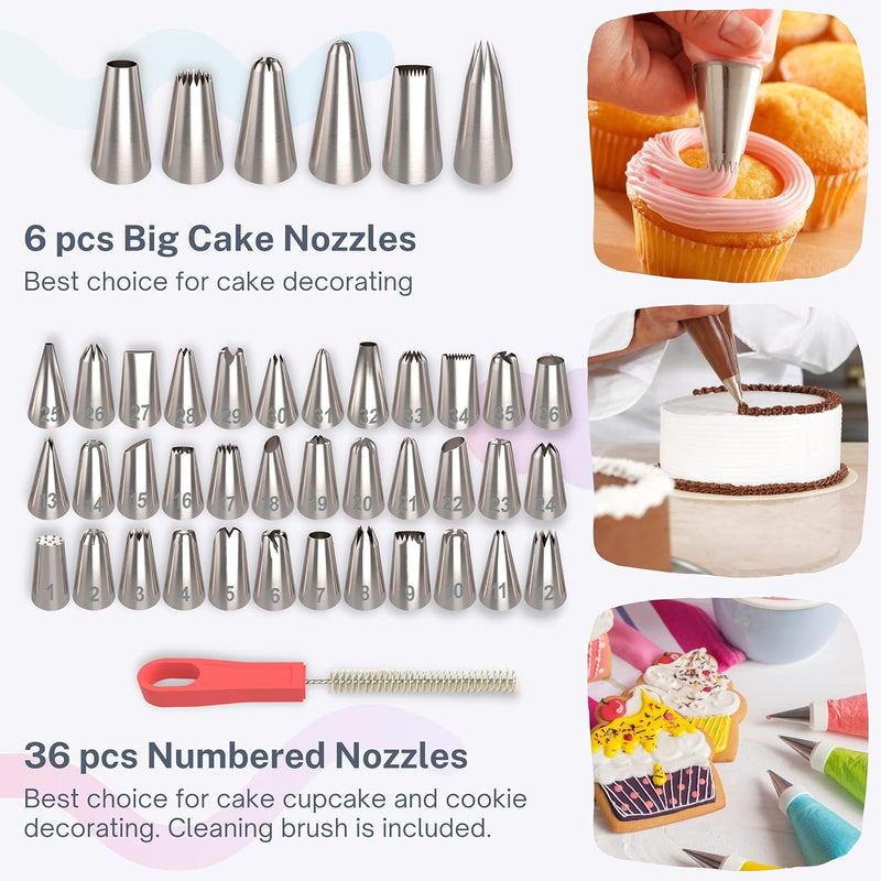 Cakebe Cake Decorating Kit - 68pc Piping Set with Frosting Bags and Tips Silver