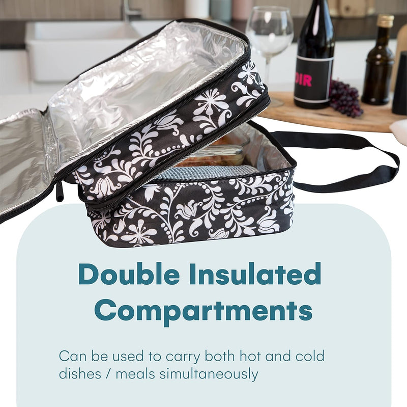 Double Casserole Travel Bag - Insulated Food Carrier for HotCold Dishes Heather Gray