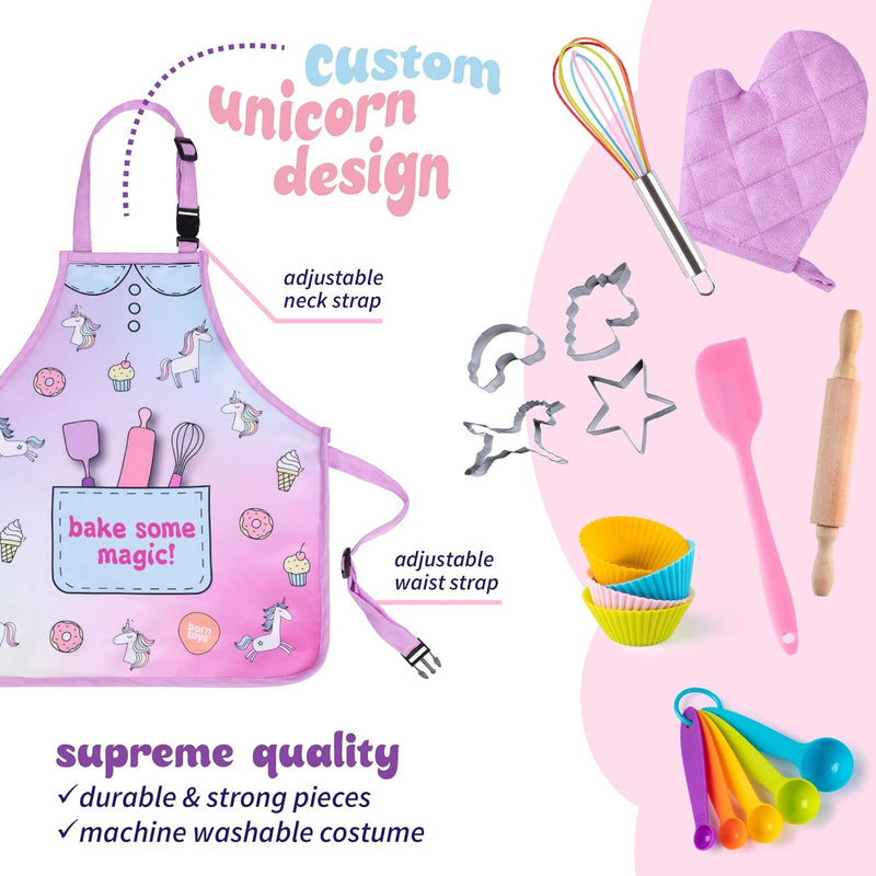 Kids Baking Set with Unicorn Apron - Ages 5  Up