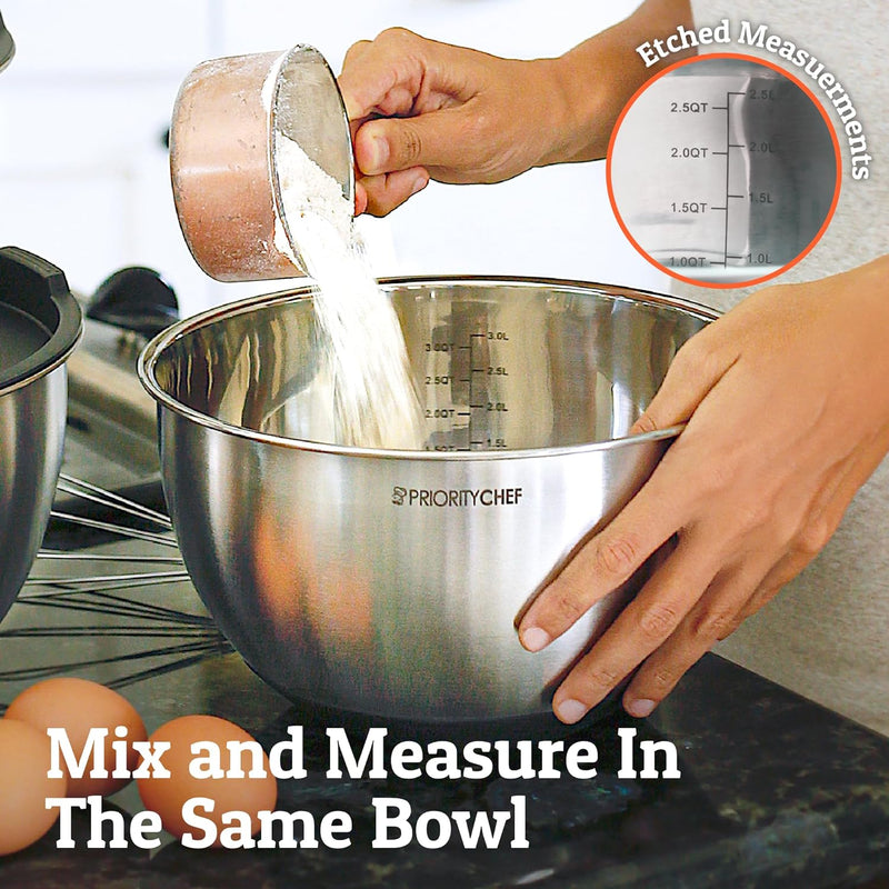 Premium Mixing Bowl Set with Airtight Lids - Thicker Stainless Steel - 152345 Qrt - Black