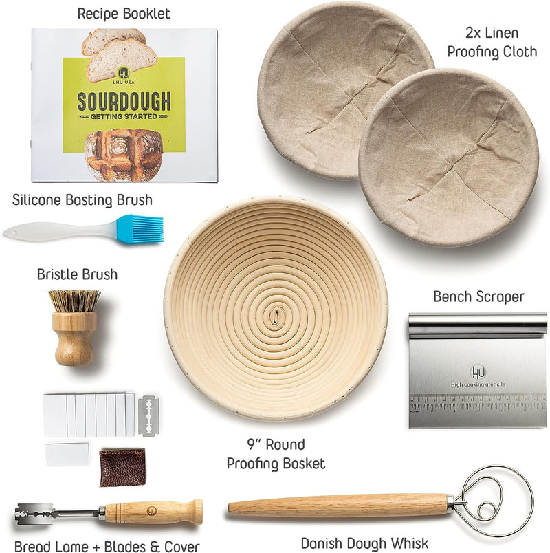 Sourdough Starter Kit - Banneton Bread Proofing Set with Tools  Accessories