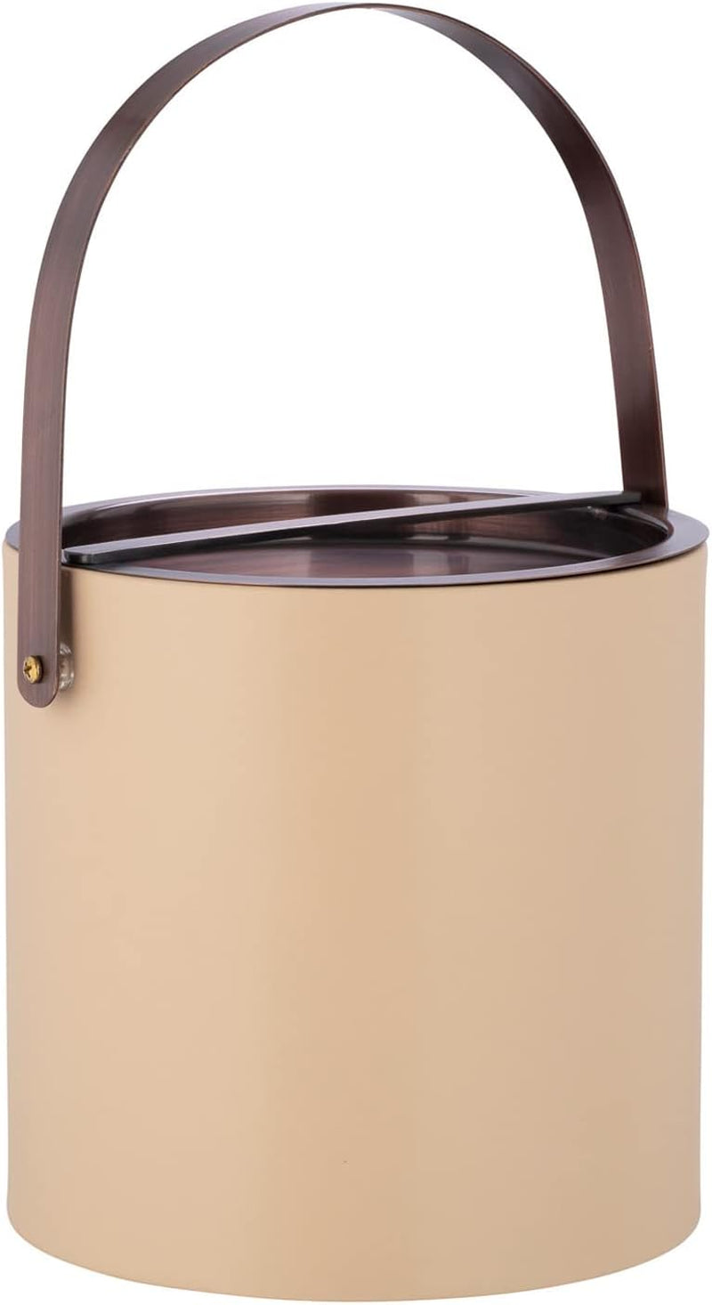 Kraftware 3qt Brushed Gold Arch Handle & Bridge Cover: White Santa Barbara 3 quart Ice Bucket, Small