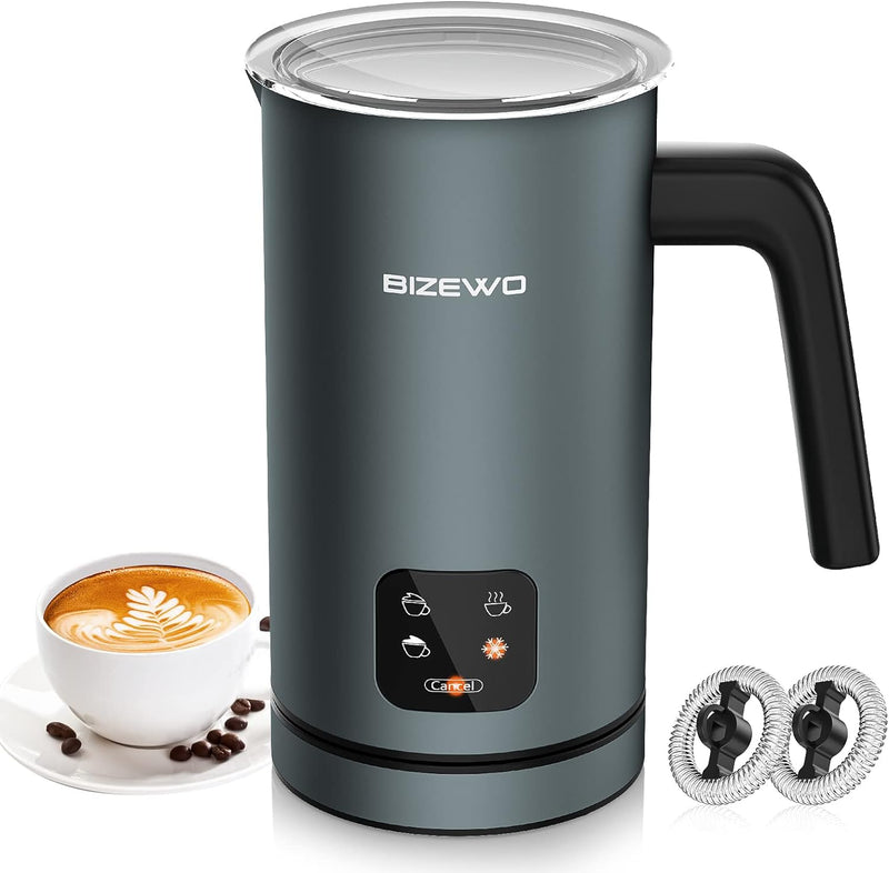 Milk Frother Electric, Coffee Frother, Warm and Cold Milk Foamer, BIZEWO 4 IN 1 Automatic Milk Warmer Stainless Steel with Touch Screen, for Coffee, Latte, Hot Chocolate
