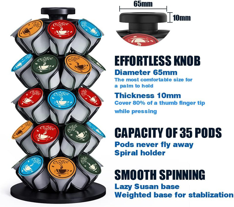 EVERIE Coffee Pod Holder Carousel Compatible with 35 K Cup Pods, KRT35A-BLK