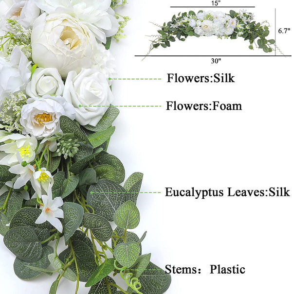 30 Wedding Arch Artificial Flower Swag with Eucalyptus Leaves - White