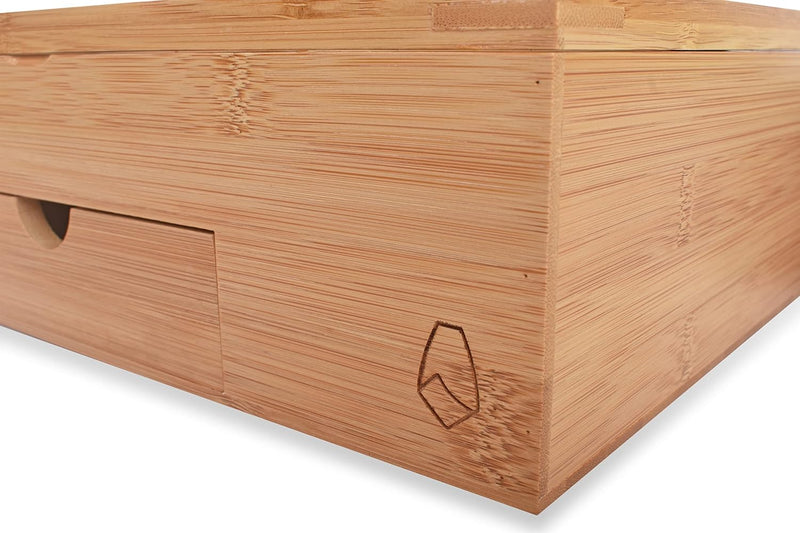 JAIG Products Tea Box - Bag Storage Holder Organizer - Bamboo Wood Chest Container - Has 8 Compartments -Comes with Drawer - Complete with Bamboo Spoon