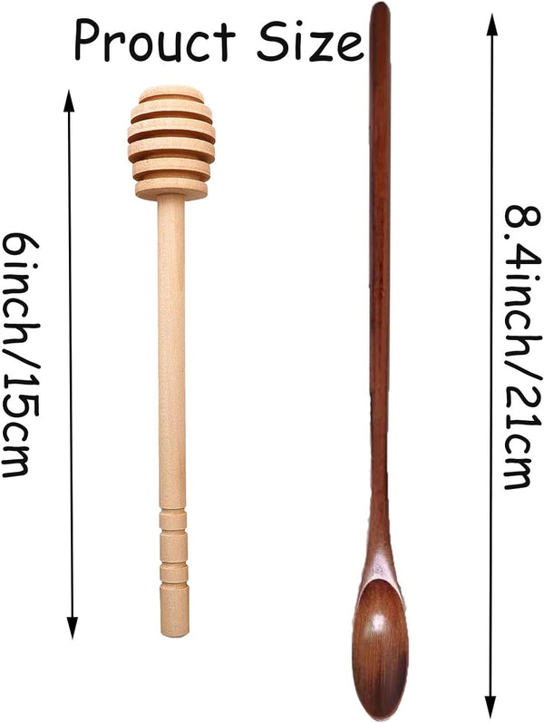 5pcs Honey Dipper Sticks & 5pcs small wooden spoons 6 inch Wooden Honeycomb Stick, Small Honey Spoons Stirrer Stick for Honey Jar Dispense Drizzle Honey and Wedding Party Favors Gift(10PCS)