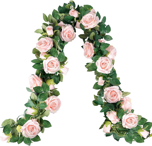 3Pcs Artificial Pink Rose Garlands - Hanging Silk Vines for Wedding or Party Decor
