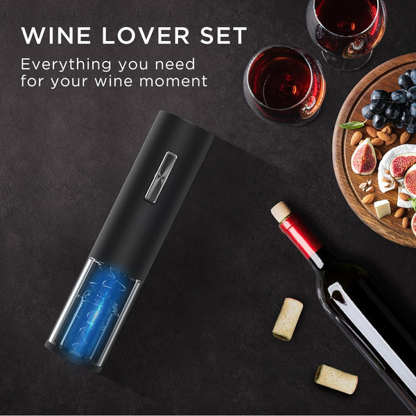 BABONIR Rechargeable Electric Bottle Wine Opener Set - Automatic Electronic Corkscrew with Greeting Card, Vacuum Stopper, Pourer, and Foil Cutter - Ideal Christmas Gift for Wine Lovers, Parties, Bar
