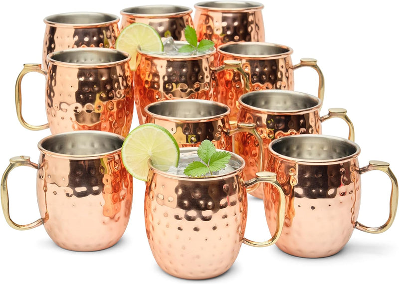 Kitchen Science Moscow Mule Mugs, Stainless Steel Lined Copper Moscow Mule Cups Set of 6 (18oz) | Stainless Steel Mug w/New Thumb Rest | Tarnish-Resistant Steel Interior (2 - Set of 6)