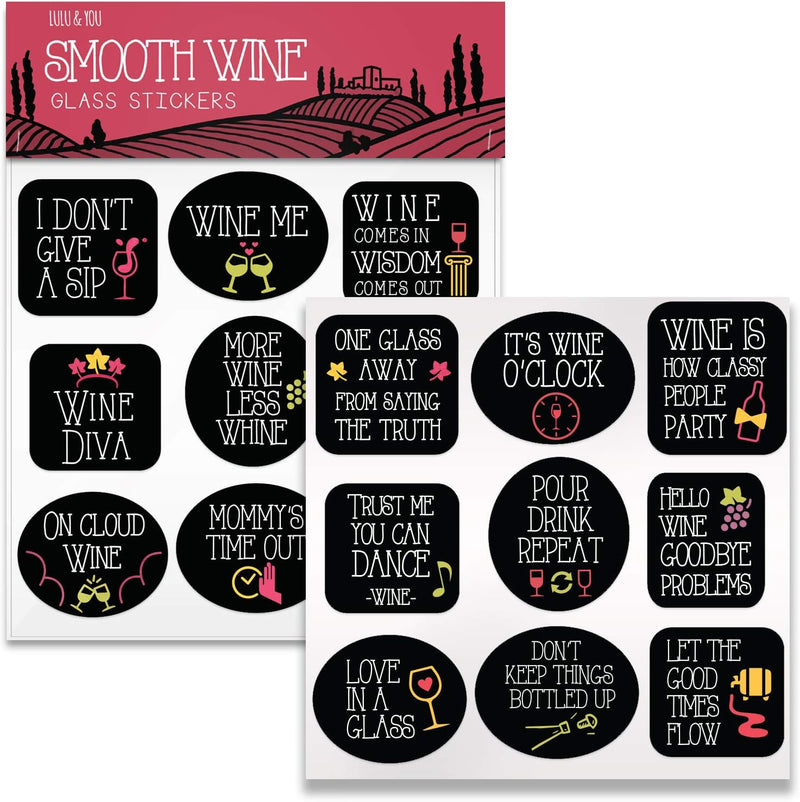 Wine Party Decorations - 18 Static Clings Reusable Stickers - For Wine Tasting Party, Wine Gift and Favors