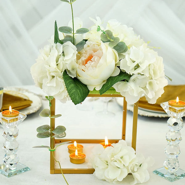 Gold Geometric Wedding Flower Stand - 2 Pack 8 Square Metal Cube Vase