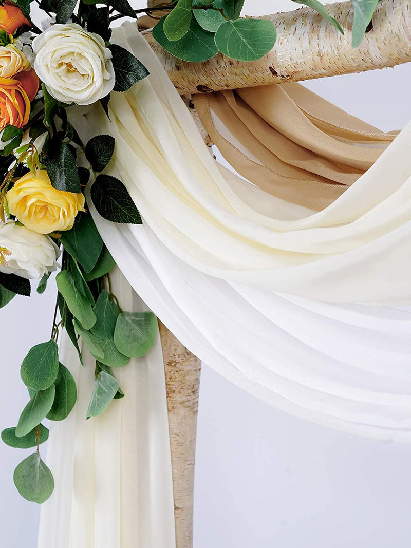 Wedding Arch Backdrop Curtain - White Sheer Chiffon Panels 6 Yards Nude and Cream Party Drapes for Decoration