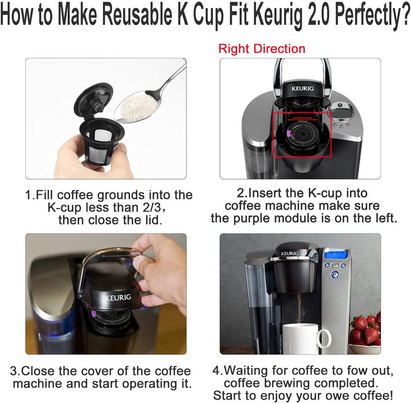 Reusable K CUP, LivingAid Reusable K CUPS 2.0 Coffee Filter Coffee Stainless Mesh Solo Filter Replacement for Keurig Brewers 1.0 or 2.0 Machine BPA Free (Black) (6 Packs)