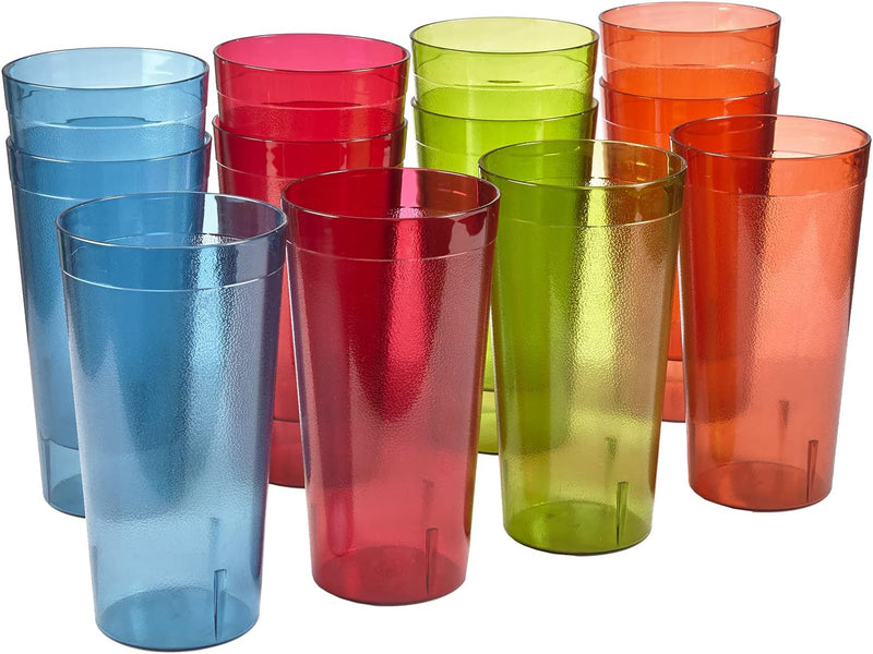 US Acrylic Cafe Plastic Reusable Tumblers (Set of 16) 20-ounce Water Cups Coastal Colors | Restaurant Style Drinking Glasses Value Set, Stackable, BPA-free, Made in the USA | Top-rack Dishwasher Safe