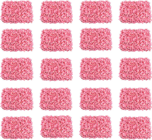 20PCS Artificial Flower Wall Screen Panel - 24x16 in - Pink Floral Backdrop for Wedding and Party Decor