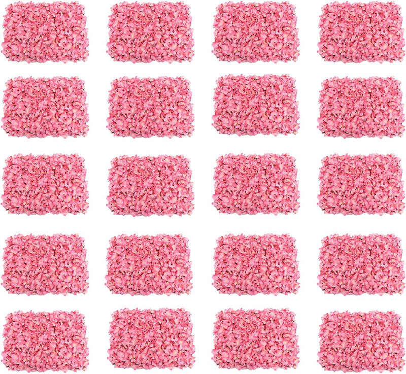 20PCS Artificial Flower Wall Screen Panel - 24x16 in - Pink Floral Backdrop for Wedding and Party Decor