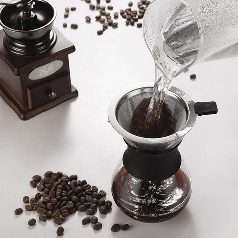 XIYUAN Pour Over Coffee Maker, Permanently Use The Pour Over Coffee Dripper Borosilicate Glass Water Bottle Coffee Pot With Stainless Steel Filter Hand Punch Coffee Pot Set 14oz / 400Ml