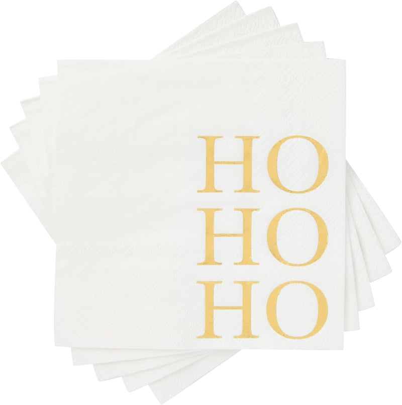 50 Pack Christmas Cocktail Napkins for Dessert, Holiday Party Supplies, Gold Ho Ho Ho Design (5 x 5 In)