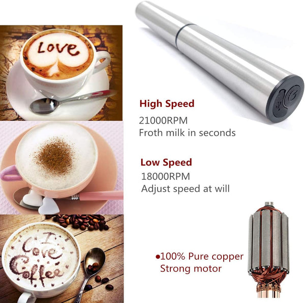 Electric Milk/Coffee Frother, Basecent Rechargeable Handheld Foam Maker/Mixer for Latte, Cappuccino, Frappe Drink, Hot Chocolate, Stainless Steel Silver