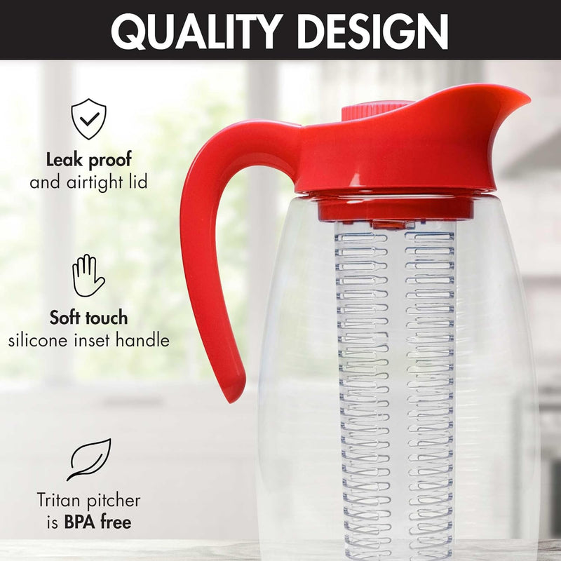 Primula The Big Iced Tea Maker Tritan Plastic Infusion Beverage Pitcher with Leak Proof, Airtight Lid, Fine Mesh & Beverage System – Includes Fruit, Tea Infusion Chill Core, 2.9 quart