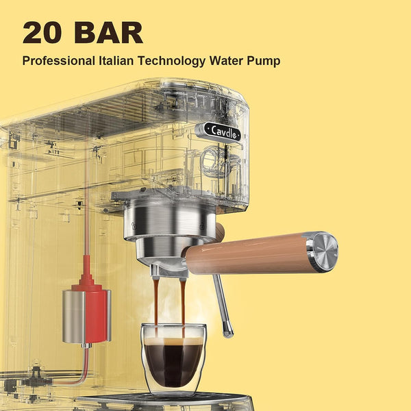 Espresso Machine 20 Bar, Professional Espresso Maker with Milk Frother Steam Wand, Compact Coffee Machine with 35oz Removable Water Tank for Cappuccino, Latte (Stainless Steel, Mocha Cream)