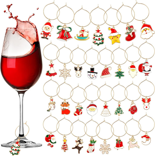 Batiyeer 30 Pieces Christmas Wine Glass Charms Wine Charms for Stem Glasses Drink Markers for Stem Glasses Wine Glass Tags Identifiers for Birthday Wedding Anniversary Christmas Thanksgiving Parties